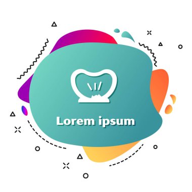 Beyaz arka planda izole edilmiş beyaz bisiklet patlamış lastik ikonu. Bisiklet yarışı. Tekerlek havası. Spor malzemeleri. Sıvı şekilli soyut pankart. Vektör.