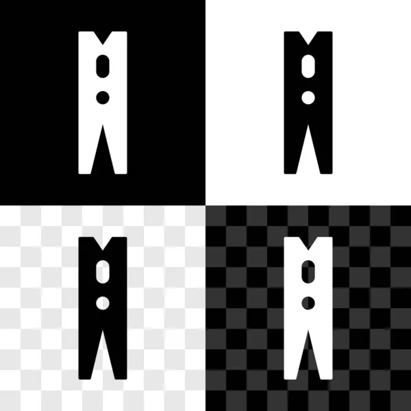 Set Old Wood Clothes Pin Icon Isolated Black White Transparent — Stock Vector