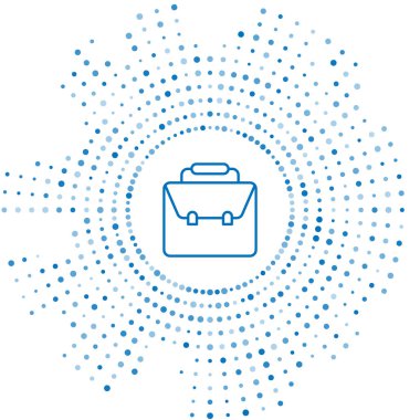 Mavi çizgi evrak çantası simgesi beyaz arkaplanda izole edildi. İş ilanı. İş portföyü. Soyut çember rastgele noktalar. Vektör.