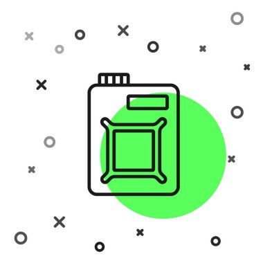 Beyaz arka planda izole edilmiş motor makine yağı ikonu için siyah çizgi kutusu. Benzin bidonu. Yağ değiştirme ve onarım servisi. Motor yağı işareti. Vektör