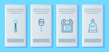 Lollipop Hattı, Cadılar Bayramı tarihi 31 Ekim, Sihirli değnek ve Tombstone RIP simgesi ile takvim. Vektör