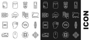 Satır İşlemcisi, Akıllı İşlemci, Dizin ve Kilit, Video Grafik Kartı, Nesnelerin İnterneti, Uzaktan Kontrol, Ses Yardımcısı ve Gamepad simgesi. Vektör