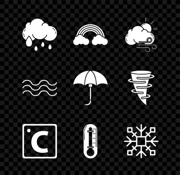 Set Cloud Rain Rainbow Clouds Windy Weather Celsius Thermometer Snowflake — Stock Vector