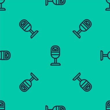 Mavi çizgi çöp kutusu simgesi yeşil arkaplanda izole edilmiş kusursuz desen. Çöp kutusu tabelası. Sepet simgesini geri dönüştür. Ofis çöpü ikonu. Vektör.