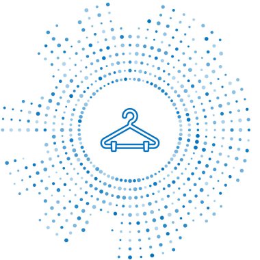 Mavi çizgi elbise askısı ikonu beyaz arka planda izole edildi. Vestiyer ikonu. Kıyafet servis sembolü. Çamaşır askı tabelası. Soyut çember rastgele noktalar. Vektör