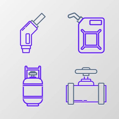 Benzin ve benzin pompası ikonu için sanayi hattı metalik borular ve propan gaz tüpünü ayarlayın. Vektör.