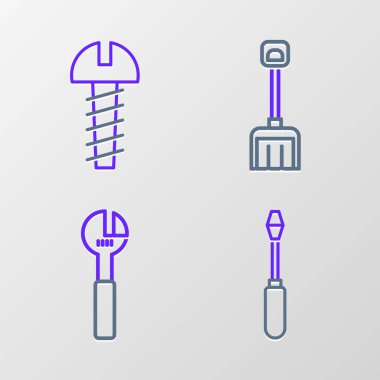 Tornavida ayarlanabilir İngiliz anahtarı, kar küreği ve metal tornavida simgesini ayarla. Vektör.