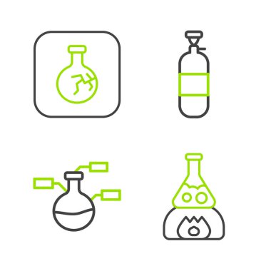 Test tüpünü, propan benzin deposunu ve çatlak ikonu ateşe verin. Vektör.