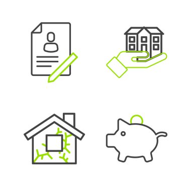 Piggy Bank House 'u ve rozetli Document' ı hizaya sokun. Vektör.