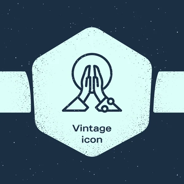 Grunge Line Icône Méditation Isolée Sur Fond Bleu Dessin Vintage — Image vectorielle