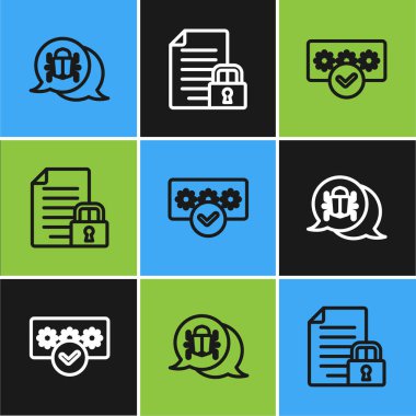 Satır Sistem hatasını, Parola korumasını ve Belge ve kilit simgesini ayarla. Vektör.