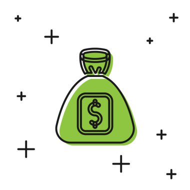Siyah Para Çantası simgesi beyaz arkaplanda izole edildi. Dolar ya da USD sembolü. Nakit bankacılık tabelası. Vektör.
