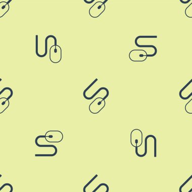 Mavi Bilgisayar Fare simgesi sarı arkaplandaki kusursuz deseni izole etti. Tekerlek sembollü optik. Vektör