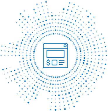 Mavi hat çevrimiçi sipariş ve yemek dağıtım simgesi beyaz arka planda izole edildi. Soyut çember rastgele noktalar. Vektör