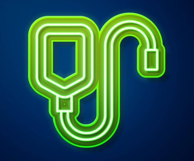 Parlayan neon hat IV torba ikonu mavi arkaplanda izole edildi. Kan torbası. Kan bağışı konsepti. Tedavi ve terapi kavramı, kemoterapi. Vektör