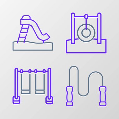 İp atlama, çift salıncak, araba lastiği asılı ve Kid kaydırak ikonu. Vektör