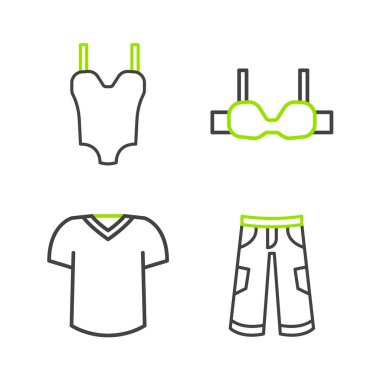 Çizgi pantolon, tişört, sutyen ve mayo ikonu. Vektör