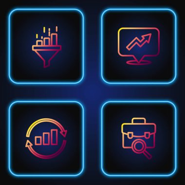 Çizgi çalışması araması, grafik grafiği, satış hunisi ve finansal büyüme. Renk simgeleri. Vektör