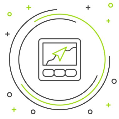 Harita simgesine sahip Gps aygıtı beyaz arkaplanda izole edildi. Renkli taslak konsepti. Vektör