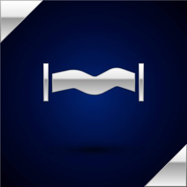 Gümüş Sanayi metalik boru ikonu koyu mavi arka planda izole edildi. Tesisat boru hattının farklı şekillerde parçaları. Vektör.