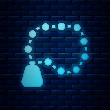 Parlayan neon boncuklar, duvarın arkasında izole edilmiş dini simgeler. Vektör