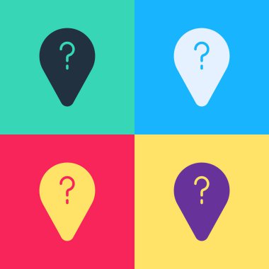 Pop Art Bilinmeyen güzergah simgesi renk arkaplanında izole edildi. Navigasyon, işaret, konum, harita, GPS, yön, arama konsepti. Vektör