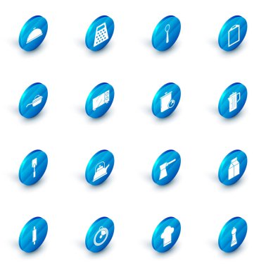 Grater Spoon kesme tahtası kızartma tavası Spatula mikrodalga fırın çaydanlığı, yemek pişirme ve mutfak zamanlayıcısı simgesini ayarla. Vektör.