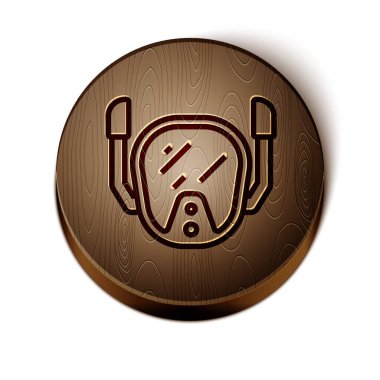 Kahverengi çizgi dalış maskesi simgesi beyaz arkaplanda izole edildi. Olağanüstü bir spor. Su altı ekipmanları. Tahta daire düğmesi. Vektör.