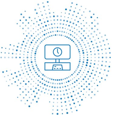 Mavi çizgi Akıllı TV zaman simgesi beyaz arkaplanda izole edildi. Televizyon tabelası. Soyut çember rastgele noktalar. Vektör.