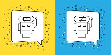 Robot düşük akü şarj simgesini sarı ve mavi arkaplanda izole et. Yapay zeka, makine öğrenme, bulut hesaplama. Vektör.