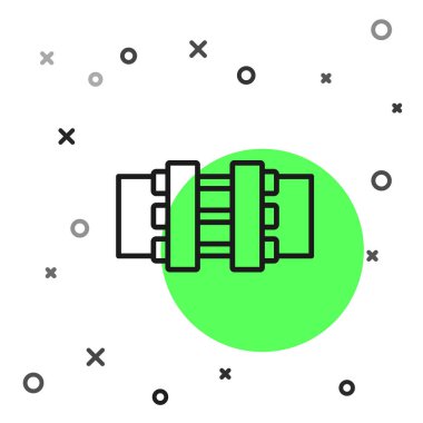 Siyah çizgi endüstrisi metalik borular ve beyaz arka planda izole edilmiş kapakçık simgesi. Vektör