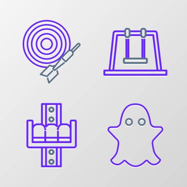 Hat Hayalet, Cazibe Atlıkarınca, Swing ve Klasik Dart tahtası ve ok simgesi. Vektör