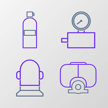 Dalış maskesini, şamandırayı, ölçeği ve Aqualung simgesini ayarla. Vektör