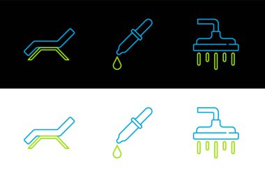Duş başlığı, güneş yatağı, şemsiye ve Pipette simgesini ayarla. Vektör