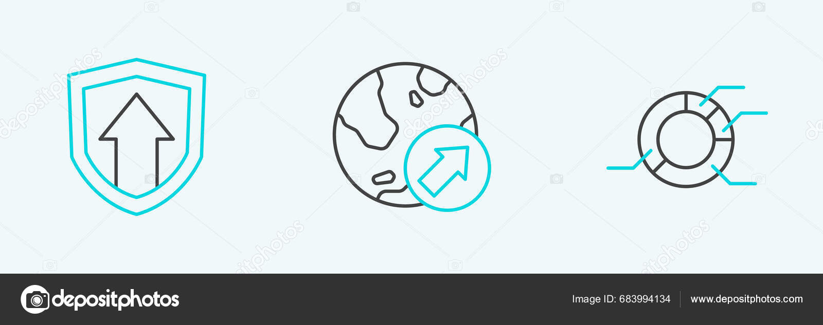 Set Line Pie Chart Infographic Financial Growth Icon Vector Stock