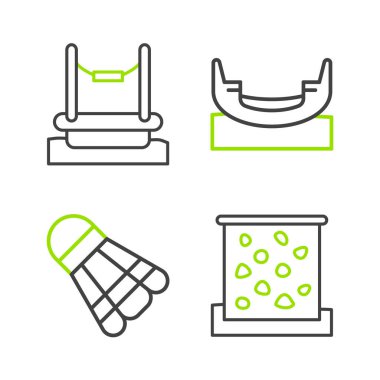 Hat dağcılık duvarı, Badminton mekik horozu, tekne salıncağı ve Bungee ikonu. Vektör