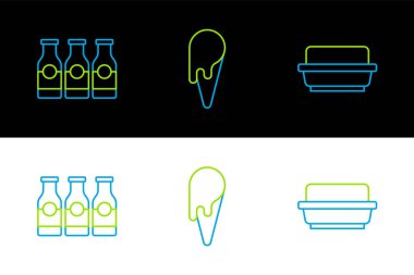 Tereyağında tereyağı, sütlü şişe ve dondurma külahlı gözleme. Vektör