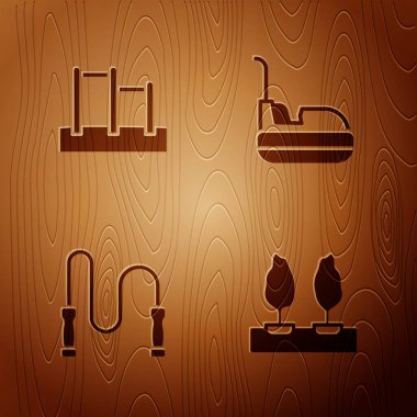 Forest, Horizontal bar, Zıplama halatı ve ahşap arka planda çarpışan araba. Vektör