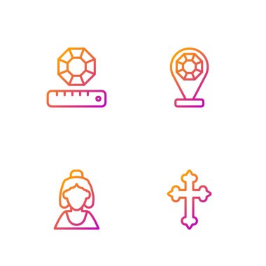 Hristiyan haçı, kuyumcu danışmanı, Mücevher ve Mücevher. Renk simgeleri. Vektör