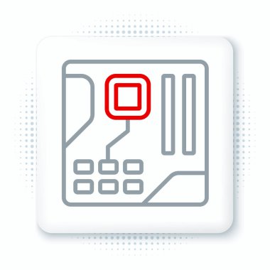 Line Electronic bilgisayar bileşenleri anakart dijital çip entegre bilim ikonu beyaz zemin üzerinde izole. Devre kartı. Renkli taslak konsepti. Vektör