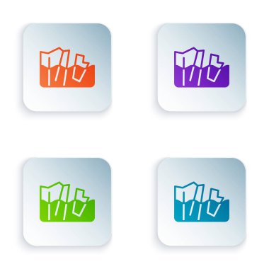 Beyaz arkaplanda izole edilmiş renkli buzul eritme simgesi. Kare düğmelere renkli simgeleri yerleştir. Vektör.