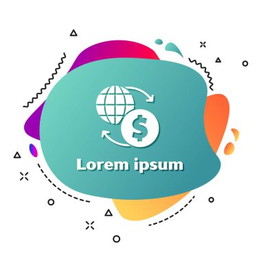 Beyaz Para Takas simgesi beyaz arkaplanda izole edildi. Euro ve Dolar para transferi sembolü. Bankacılık işareti. Sıvı şekilli soyut pankart. Vektör.