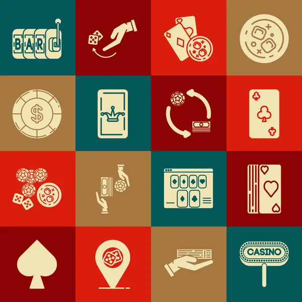 Set Casino Schild Deck Von Spielkarten Spielen Mit Clubs Symbol — Stockvektor