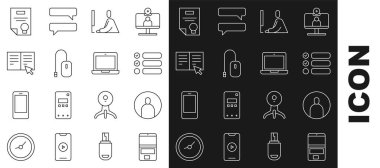 Satır dizüstünü, hesap ekran, görev listesi, çalışan öğrenci dizüstü bilgisayarı, bilgisayar faresi, çevrimiçi kitap, sertifika şablonu ve simgesi oluştur. Vektör