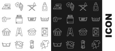 Hat hizası Kirli Tişört, Yıkama, Sıcaklık Yıkama, Ütü ve Ütü Masası, Yıkama Tozu, Elektrik ve İkona. Vektör