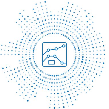 Mavi çizgi grafiği, çizelgesi, çizelgesi, diyagramı, bilgi grafiği, beyaz arkaplanda izole edilmiş turta grafik simgesi. Soyut çember rastgele noktalar. Vektör