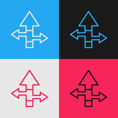 Pop Art Line Arrow simgesi renk arkaplanında izole edildi. Yön Arrowhead sembolü. Navigasyon işaretçisi işareti. Vektör