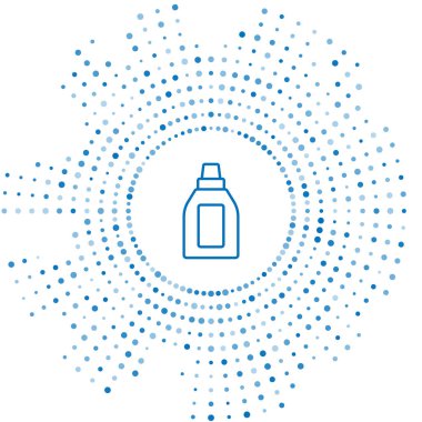 Mavi çizgi. Çamaşır deterjanı, çamaşır suyu, bulaşık deterjanı ya da beyaz arka planda izole edilmiş başka bir temizlik maddesi ikonu için plastik şişe. Soyut çember rastgele noktalar. Vektör