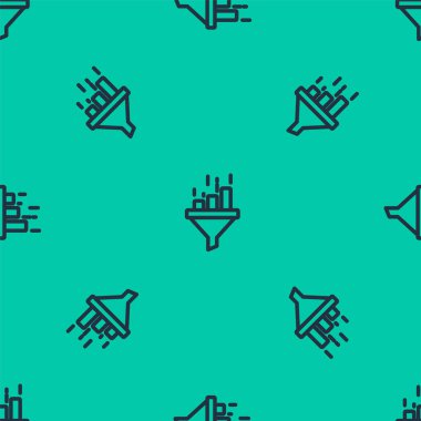 Satışlar mavi çizgili huni ile pazarlama ve başlangıç iş simgesi yeşil arka planda izole edilmiş pürüzsüz desen. Bilgi şablonu. Vektör