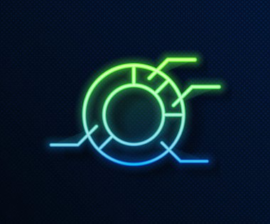 Parlayan neon hattı turta grafiği bilgi simgesi mavi arkaplanda izole edildi. Diyagram çizelgesi. Vektör